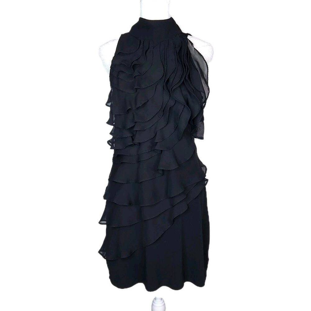 White House Black Market Chiffon Ruffle Halter Mini Dress XS Bow Back Whimsygoth